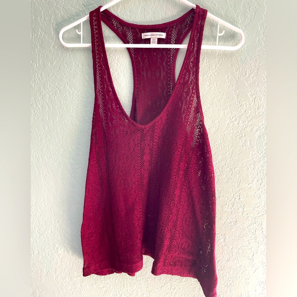 AEO maroon, lacy, Razorback tank, size M